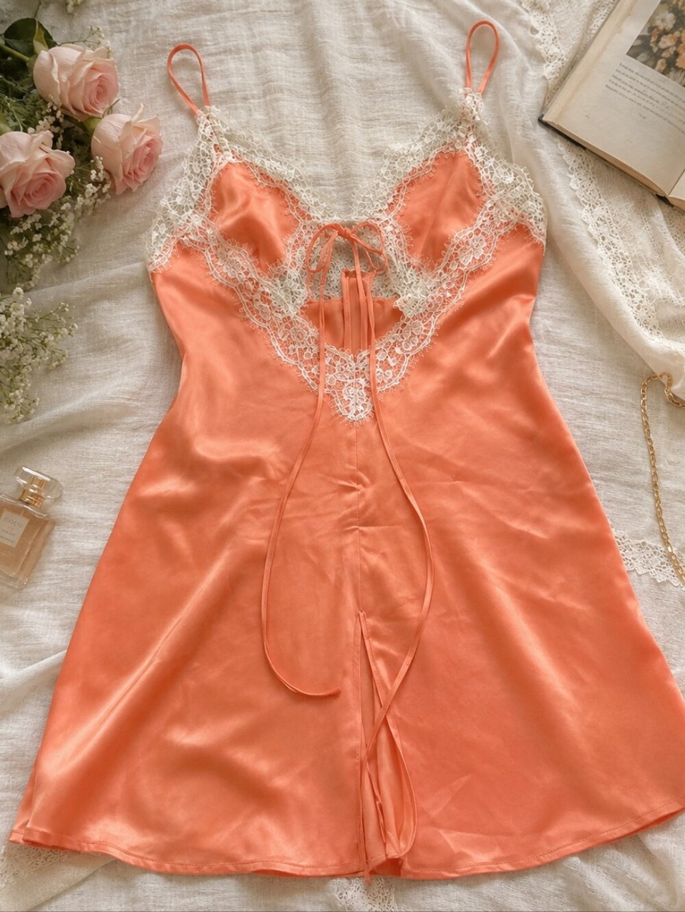 Miss Circle Lace And Satin Slip Mini Dress NWT